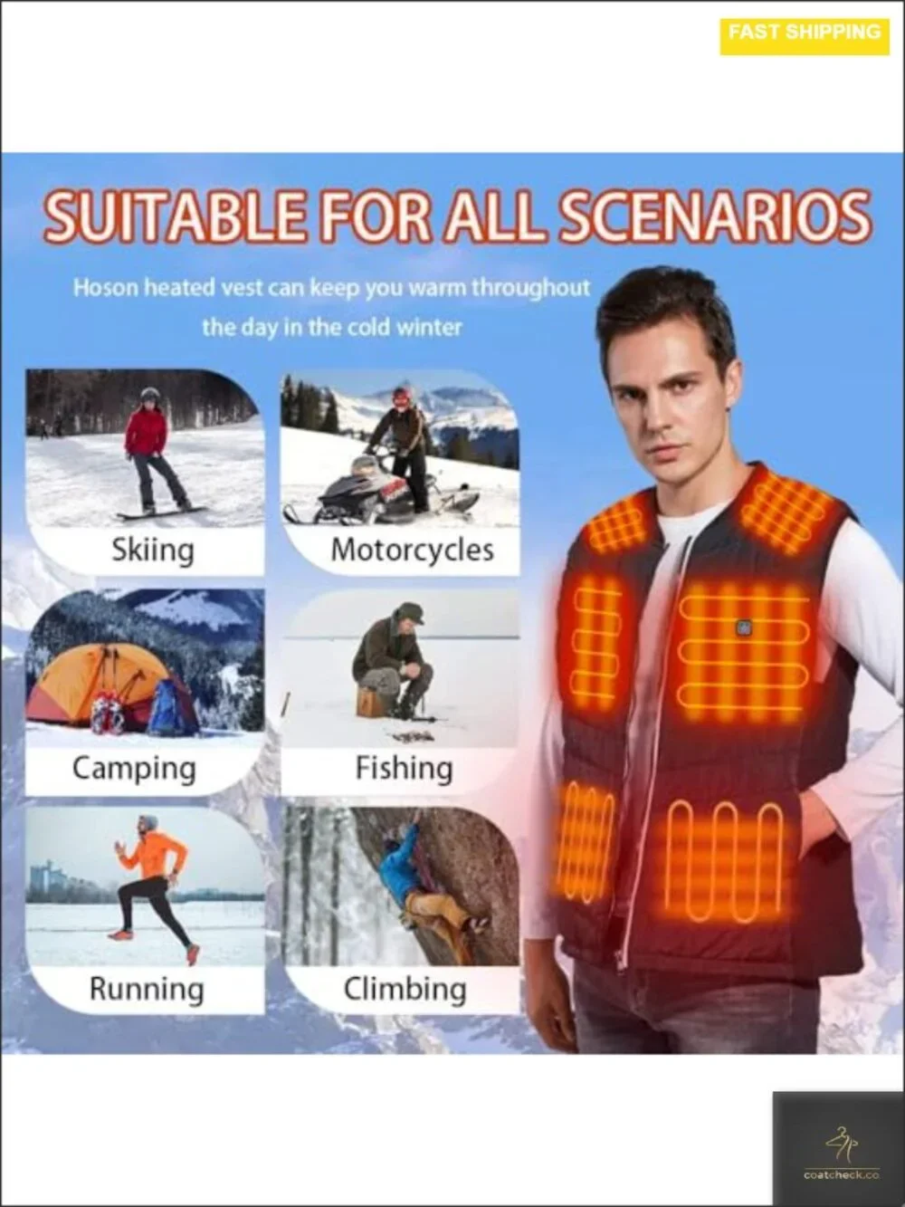 Heated Vest 9 Heating Zones USB Rechargeable Unisex Winter Gear